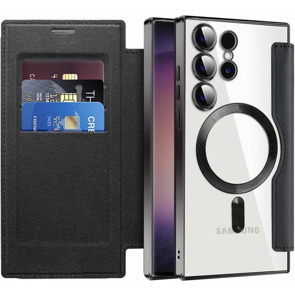 for Samsung Galaxy s24 Ultra Case Card Holder Wallet Pu Leather Flip Cover Clear Lens Protector [Compatible with Magsafe ] Magnetic Funda para S 24 Ultra 6.8 '' 2024 Best Phone Case