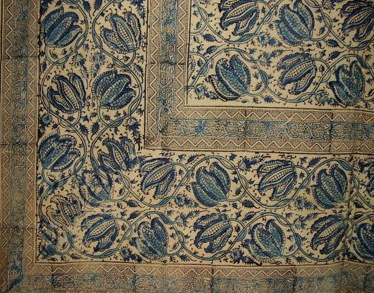 Kalamkari Block Print Tapestry Cotton Bedspread 102" x 72" Twin Red/Bla