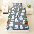 thumbnail image 3 of Homewish Cartoon Halloween Ghost Twin Sheets,Pumpkin Bat Pattern Bedding,3 Pieces,1 Fitted Sheet and 1 Pillowcase, 3 of 6