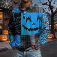 thumbnail image 7 of GrmtClth Men's Turn Down Collar Halloween Pullover Shirts Long Sleeve Full Pumpkin Bat Pattern Soft Skin Friendly Fabric Daily Outdoor Golf Party Costume Tops Blue 3XL, 7 of 7