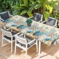 thumbnail image 2 of Teal Blue Coastal Table Cloths for 8 Foot Rectangle Tables, Summer Beach Starfish Shell Coral Nautical Retro Patio Waterproof Elastic Fitted Tablecloths, Washable Rectangular Table Cover for Camping, 2 of 8