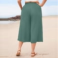 thumbnail image 5 of Women's Plus Size Wide Leg Trousers, Elastic Drawstring Waist Draped Flowly Fabric, Solid Color Loose Pants for Vacation Lounge Casual Daily | TruHer,Green L, 5 of 7