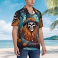 thumbnail image 3 of Gukieu Cartoon Pumpkin Skull Print Men's Short-sleeved Shirts, Button-down Lapel Hawaiian Shirts, T-shirts, Beach Vacation Summer Casual Wear,3X-Large, 3 of 7