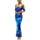 thumbnail image 1 of Vestido largo PRETTYGARDEN para mujer, ajustado fruncido, azul floral, 1 of 9