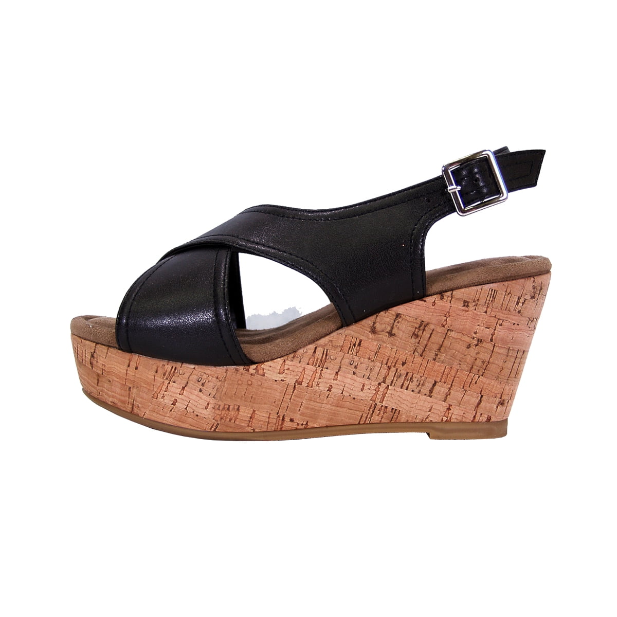 FUZZY Anya Women Extra Wide Width Platform Corkscrew Wedge High Heel Slingback