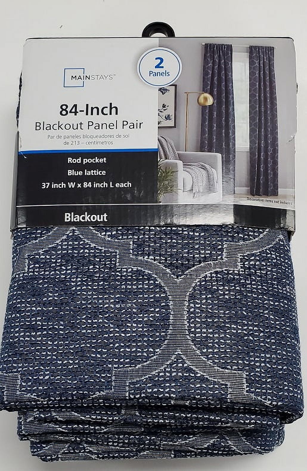 (2 pack) Mainstays Jacquard Blackout Panel Pair, Set of 2 Curtains, Blue Ogee, 37" W x 84" L