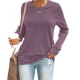 thumbnail image 4 of Endives Women's Long Sleeve Shirts Round Neck Womens Tops Solid Color Basic Tee T Shirts Streetwear Outerwear S-5XL Purple, 4 of 7
