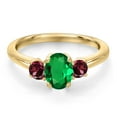 thumbnail image 3 of Gem Stone King 10K Yellow Gold Green Nano Emerald and Red Rhodolite Garnet Engagement Ring for Women | 1.04 Cttw | Oval 7X5MM | Gemstone May Birthstone | Size 5, 3 of 6