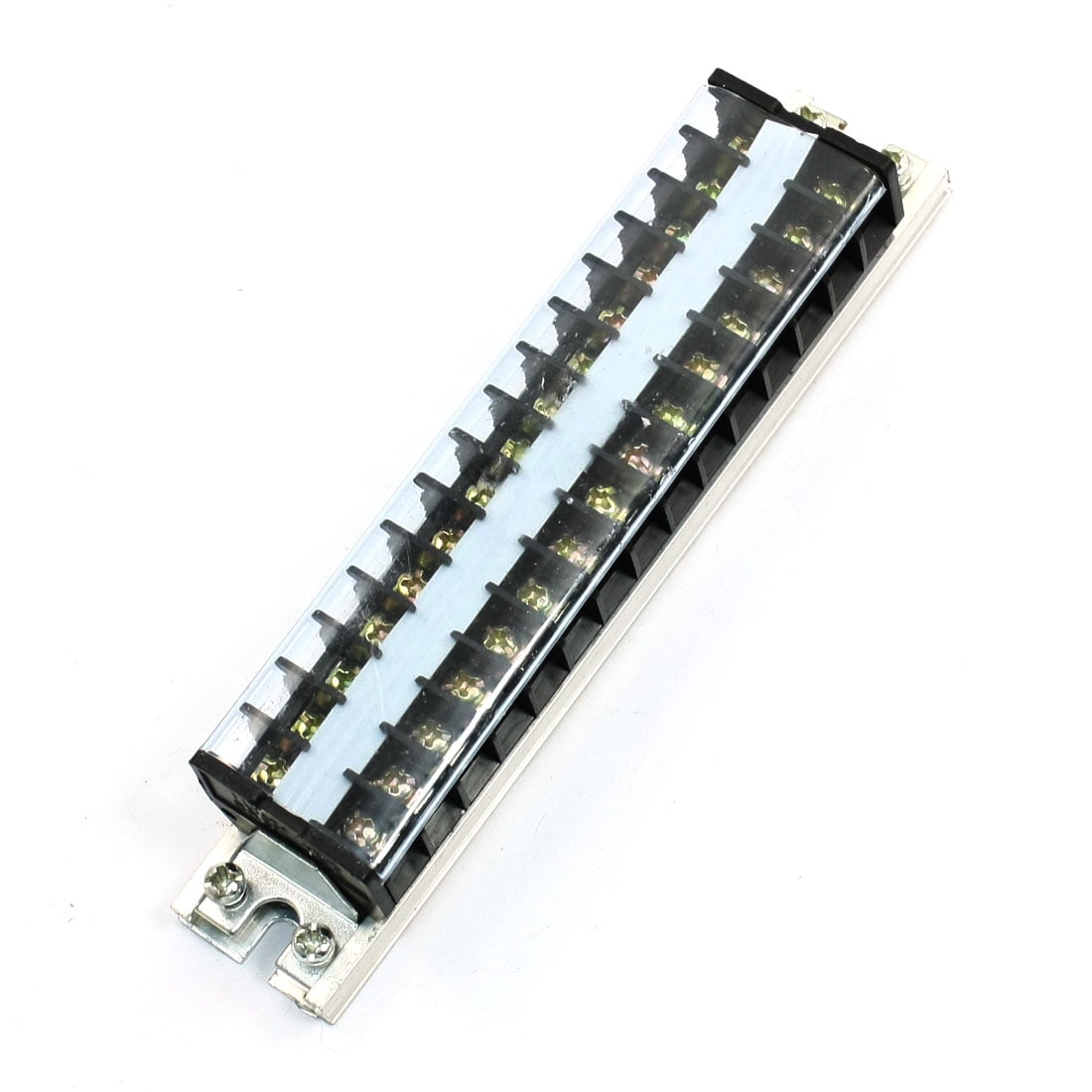 Unique Bargains Clear Cover 15A Dual Row 15 Pole Barrier Terminal Strip