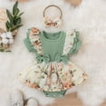 thumbnail image 2 of Baby Birthday Playsuit 𝐈𝐧fant Girls Romper Ruffles Short Sleeve Floral Print 𝐍ewborn Jumpsuit Bowknot Ribbed Bodysuit, 2 of 4