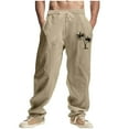 thumbnail image 2 of Xuniizn Linen Pants Men Drawstring Elastic Waist Casual Loose Beach Holiday Pants with Pockets Plus Size Breathable Hiking Pants, S-3XL, 2 of 9