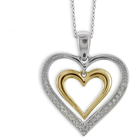 JewelersClub 1/10 Carat T.W. White Diamond Sterling Silver Two-Tone Double Open Heart Pendant