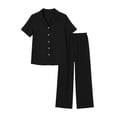 thumbnail image 3 of Maplenight Cotton Pajamas for Women Set 2 Piece Lounge Set Button Down Short Sleeve Top and Drawstring Long Pants Casual Sleepwear Nightwear, 3 of 7