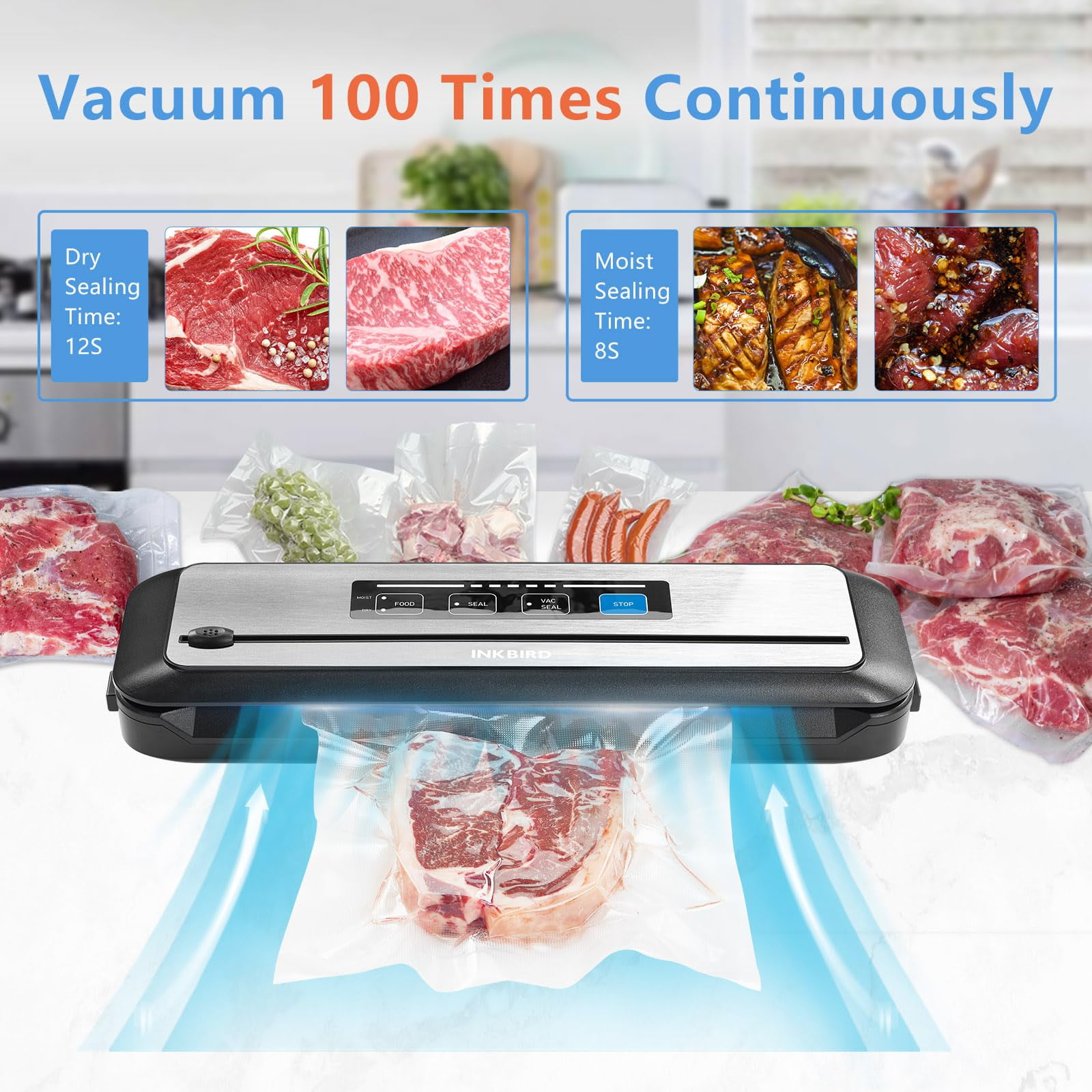 Inkbird Food Vacuum Sealer Machine with Starter Kit,Dry & Moist Sealing Modes for Food Preservation