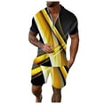thumbnail image 1 of toraway Mens Sets 2 Piece Outfits Summer 2X 4X Male Casual Striped Ramp Print Two Piece Suit Zipper Short Sleeve Top Blouse Suit Drawstring Pocket Short Set XXL, 1 of 4