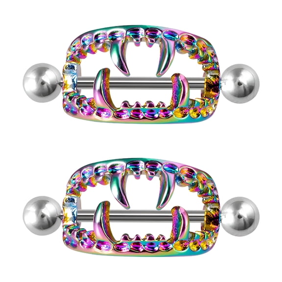 DESIGNICE Pair Nipple Shields Fangs Design Body Jewelry Steel Barbell Rings Body Jewelry Accessories for Women Girls