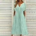 thumbnail image 2 of Womens V Neck Short Sleeve Dress Hollow Out Detail Casual Style Solid Color, 2 of 8
