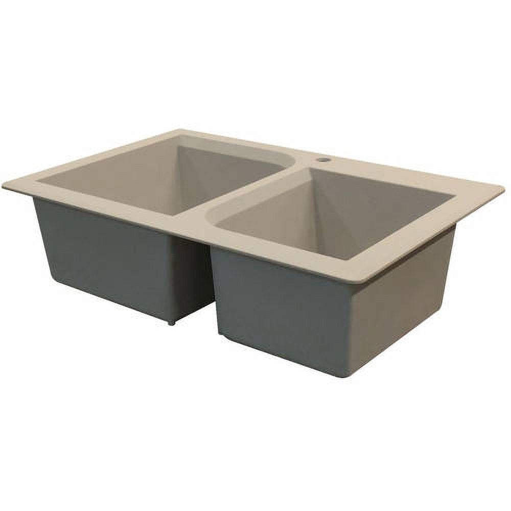 Transolid Radius 33in x 22in silQ Granite Drop-in Double Bowl Kitchen Sink with 3 ABC Faucet Holes, In Cafe Latte