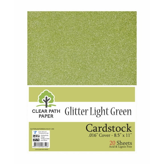 Glitter Light Green Cardstock - 8.5 x 11 inch - .016" Thick - 20 Sheets - Clear Path Paper