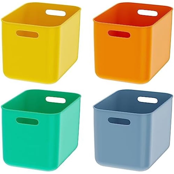 4-Pack 22L Plastic Storage Bins and Baskets for Efficient Home Classroom Organization – Multiple Colors containers for Kitchen, Cupboard Box, Bathroom Organizer on Shelves and Tubs