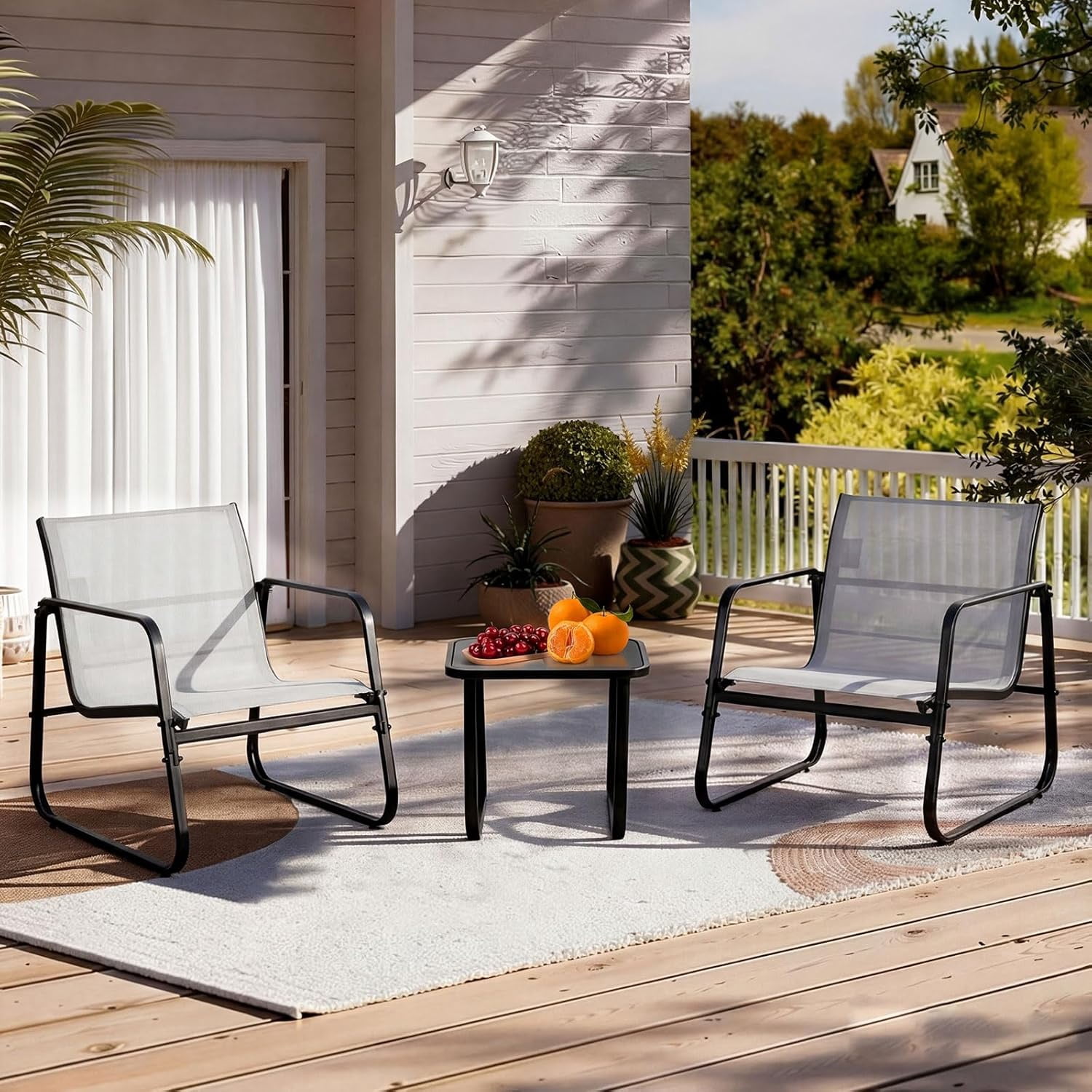 Atilioo 3 Piece Patio Furniture Set, Textilene Outdoor Furniture Set with Chairs & Table, Conversation Set for Lawn, Garden, Balcony, Yard, Poolside, Gray