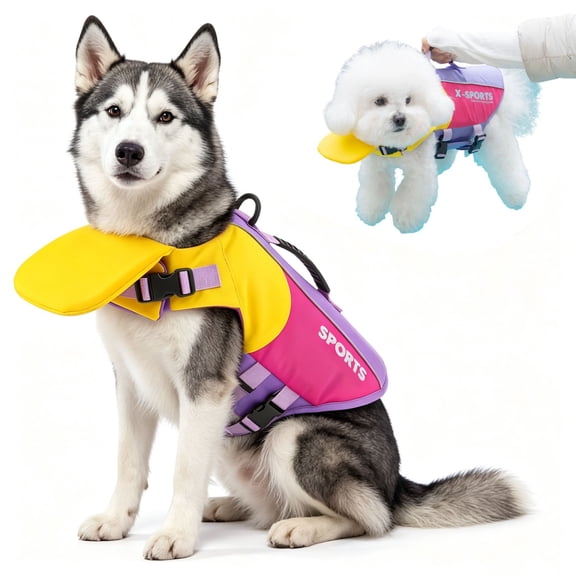 Dog Life Jacket, Chin Float for Dogs, Rescue Handle D-Ring, Reflective Safety Vest, Boating Pool Lake Small Large Breeds