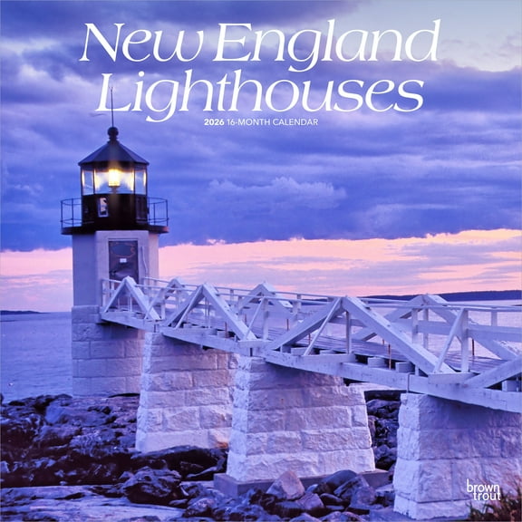 New England Lighthouses | 2026 12x24" (Hanging) Wall Calendar | Plastic-Free