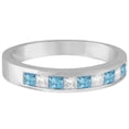 thumbnail image 2 of Princess Channel-Set Diamond and Aquamarine Ring Band 14K White Gold, 2 of 3