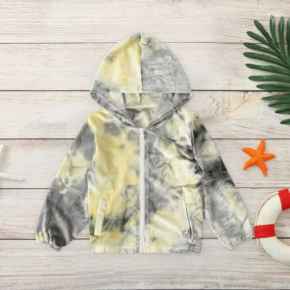 Herrnalise Toddler Kids Baby Boys Girls Fashion Cute Long Sleeves Gradient Color Tie-dye Jacket Hooded Coat