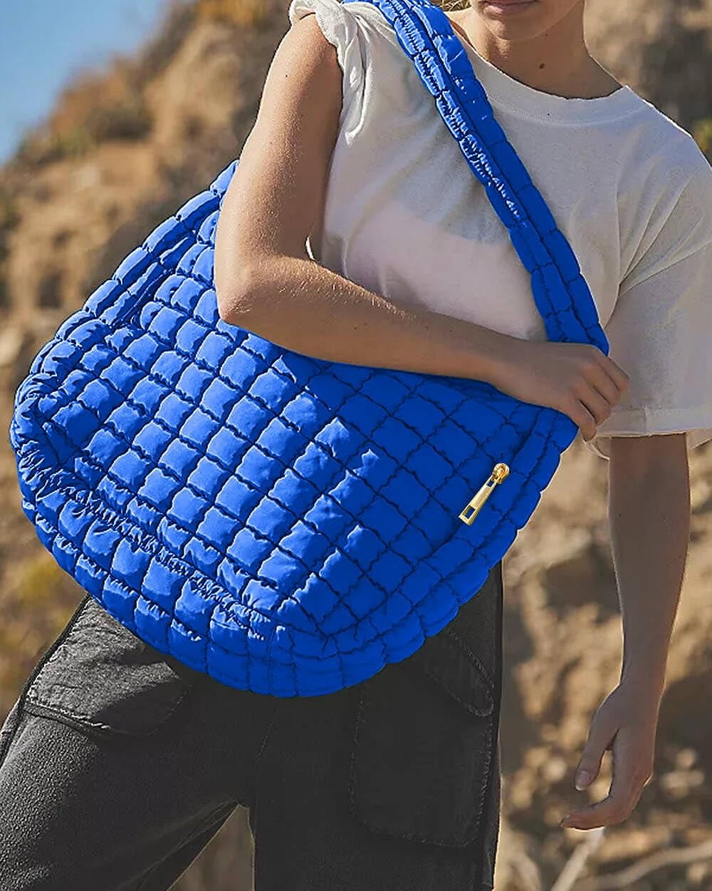 Casual Large Capacity Tote Shoulder Bags Designer Ruched Handbag Luxury  Nylon Quilted Padded Crossbody Bag Female Big Purse 2021 | Fruugo NO