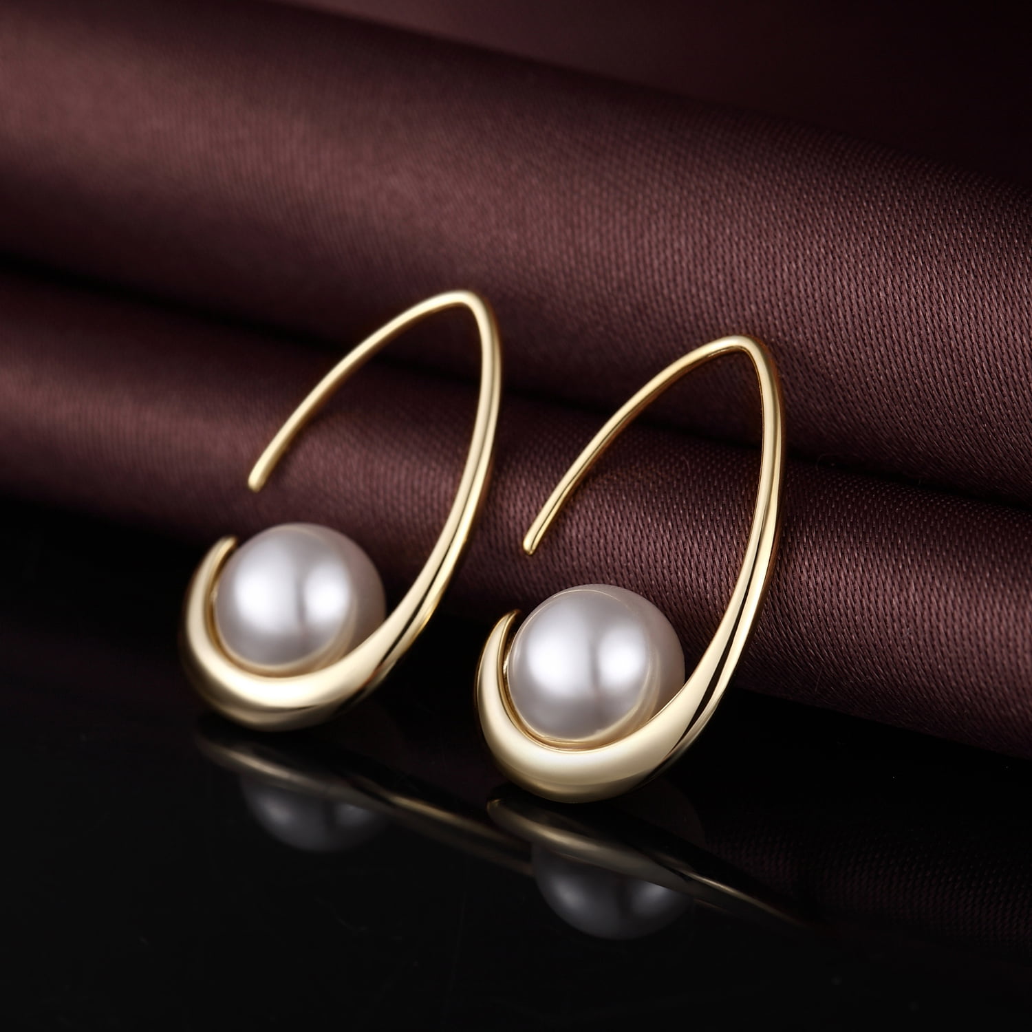 Jiamiaoi Pearl Dangle Earrings Sparkly Diamond Pearl hoop Earrings Pearl Drop Earrings Sterling Silver Pearl Earring Drop