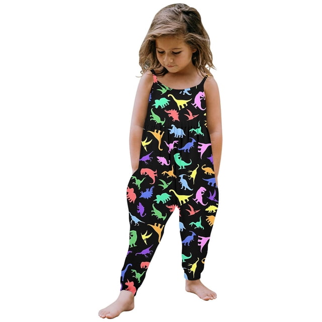 Toddler Girls' Jumpsuits Rompers Toddler Girl Summer Outfits Loose Rompers Adjustable Leg Preppy Clothes 1-2 Years