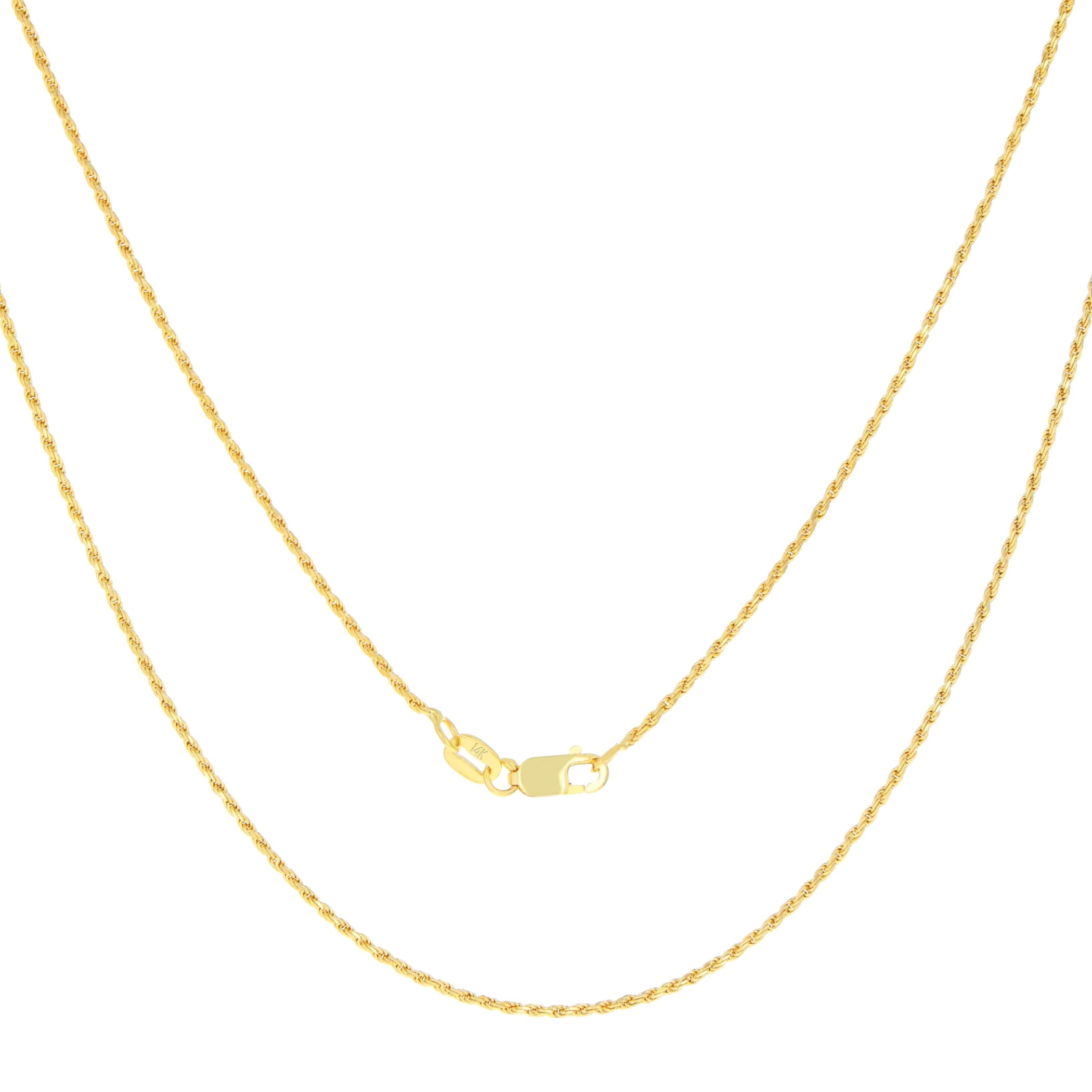 Nuragold 14k Real Yellow Gold 1mm Solid Rope Chain Diamond Cut Necklace (16"-30") Italian Jewelry for Men & Women