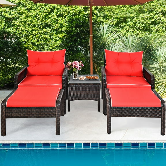 Gymax 5PCS Rattan Wicker Set Patio Sectional Furniture Set w/ Cushion Red