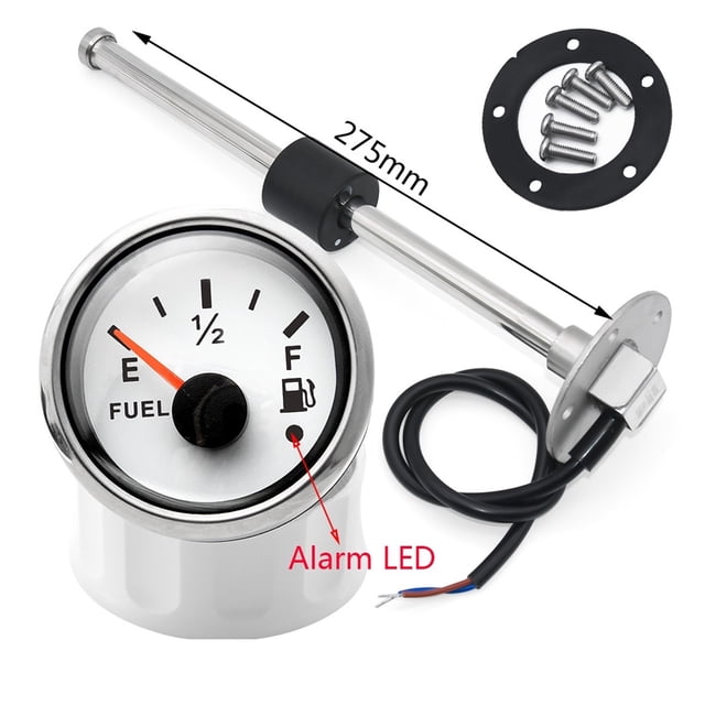 Fuel Level Gauge With Fuel Level Sensor 52mm Fuel Level Meter With ALARM LED Red Backlight 150 200 250 300mm 0-190 Ohm Sensor ,Suits Most Tanks