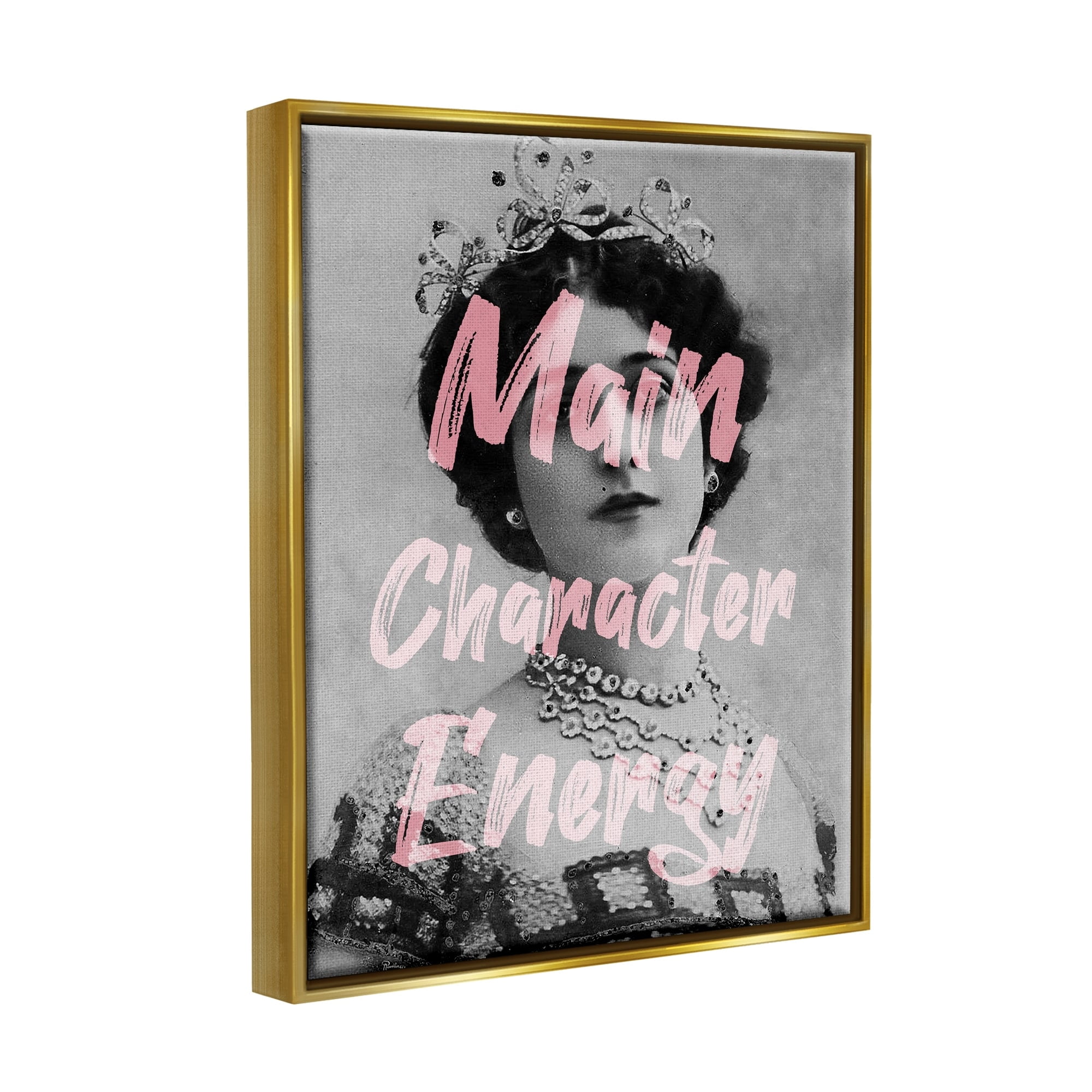 Stupell Industries Main Character Energy Trendy Pink Vintage Photography Graphic Art Metallic Gold Floating Framed Canvas Print Wall Art, Design by Daphne Polselli