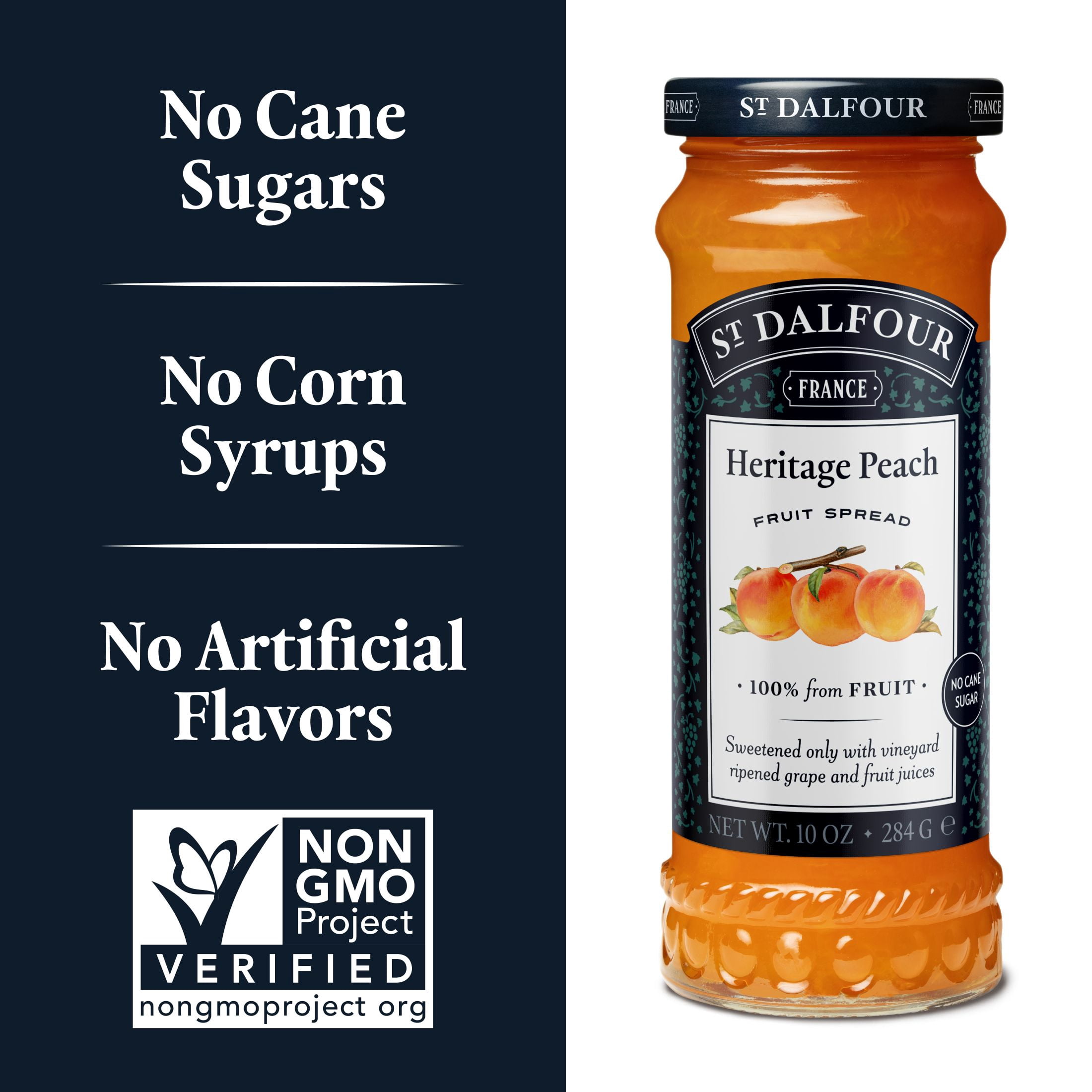 (2 pack) St Dalfour Heritage Peach Fruit Spread, 100% from Fruit, Vegan & Gluten Free, 10 oz Jar