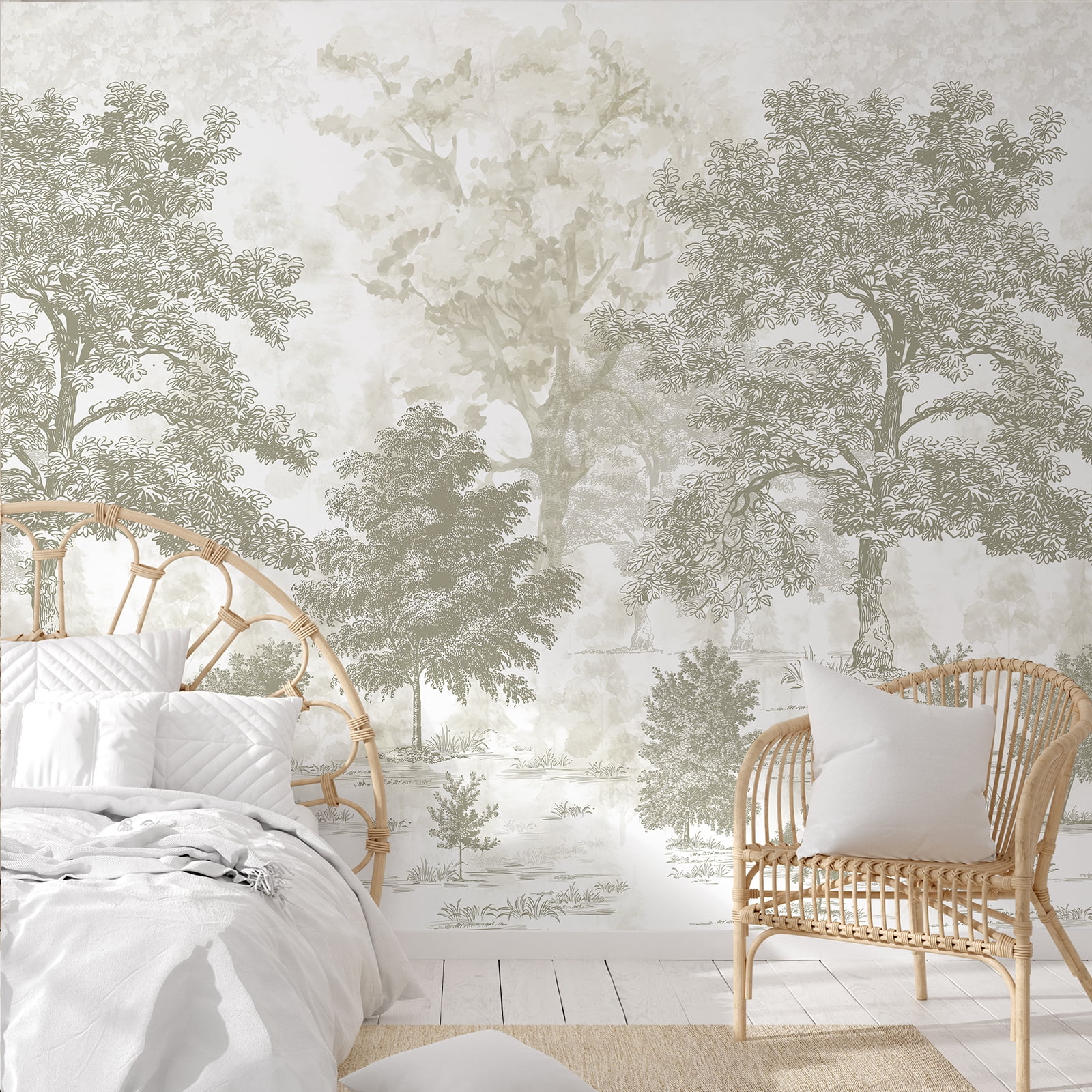 Vintage Forest Wall Mural Peel and Stick 148" W x 98" H Beige Tree Wallpaper Self-Adhesive Large Nature Landscapes Murals Canvas Wall Decor for Bedroom Bathroom