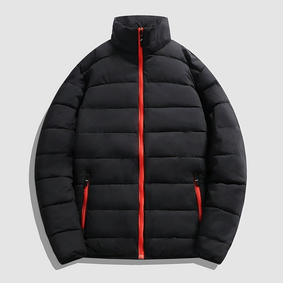 Dxzfnsa Puffer Jackets for Men Mens Winter Warm Thicken Puffer Coats Solid Color Zipper Long Sleeve Coats Casual Insulated Padded Jackets with Pockets