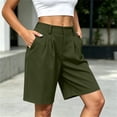 thumbnail image 5 of Women's High Waist Pleated Bermuda Shorts Loose Wide Leg Dressy Knee Length Suit Shorts with Pockets for office Casual Daily Wear Army Green, 5 of 6