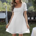 thumbnail image 5 of Bigersell Beach Vacation Dresses Women Fashion Short Sleeve Ruffle Dress Boho Dresses for Female Women's Plus Slip Dress Dresses, Style 17647, White S, 5 of 6