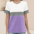 thumbnail image 5 of Women’s T Shirts Short Sleeve Color Block Tops Casual Summer Fashion Tees Purple XXXXL, 5 of 7