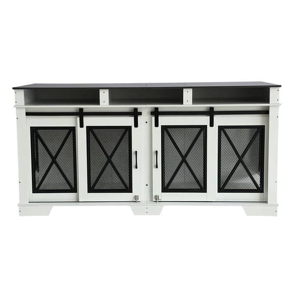 Double Dog Crate Furniture, 71 Inch Heavy Duty TV Stand Kennel with Sliding Door