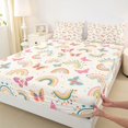 thumbnail image 5 of Manfei Bohemian Rainbow King Sheets, Butterfly Floral Bedding, Cream, 4-Piece, 1 Flat Sheet, 1 Fitted Sheet and 2 Pillowcases, 5 of 6
