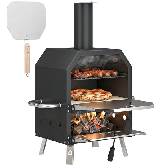 Outsunny 2-Layer Outdoor Pizza Oven with 12" Pizza Stone, Peel