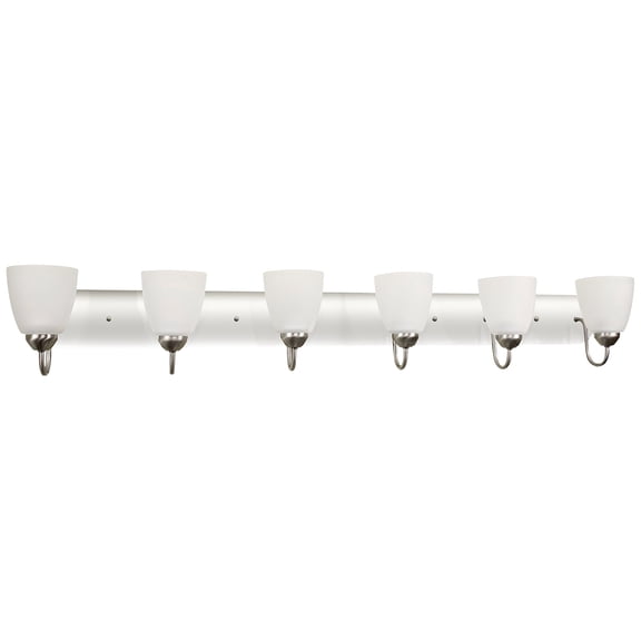 Kira Home Armada 49" 6-Light Over Mirror / Bathroom Light, Frosted Glass Shades, Curved Arms, Brushed Nickel
