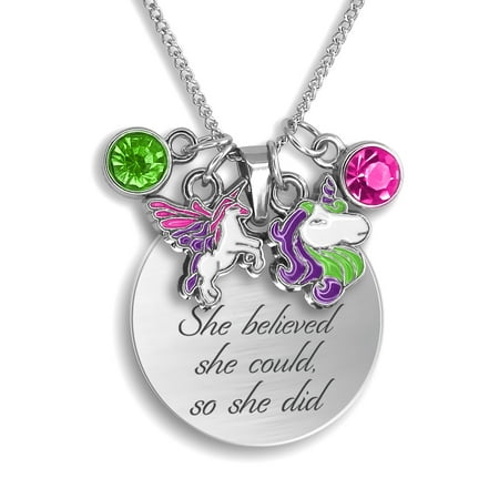 - She Believed She Could So She Did Daughter Necklace Charm Necklaces for Teen Girls Flying Pegasus and Unicorn Charms |Inspirational Jewelry for Women