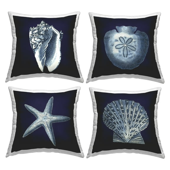 Stupell Industries Nautical Ocean Shells Starfish Sand Dollar Coastal Blue, 18 x 7 x 18, Decorative Pillows, (Set of 4)