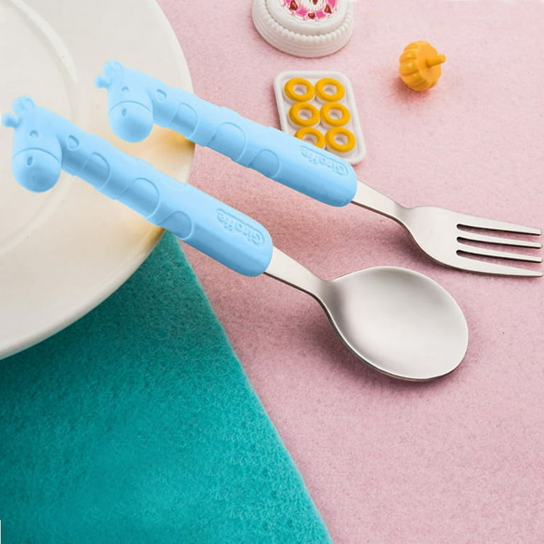 2PCS Baby Feeding Utensils Cartoon Fork Spoon Child Cutlery Set