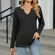 thumbnail image 2 of Blusa informal de manga larga y cuello en V para mujer: top de poliéster de color liso, estilo informal y moderno, tallas S-XXL para llevar a diario en otoño., 2 of 7